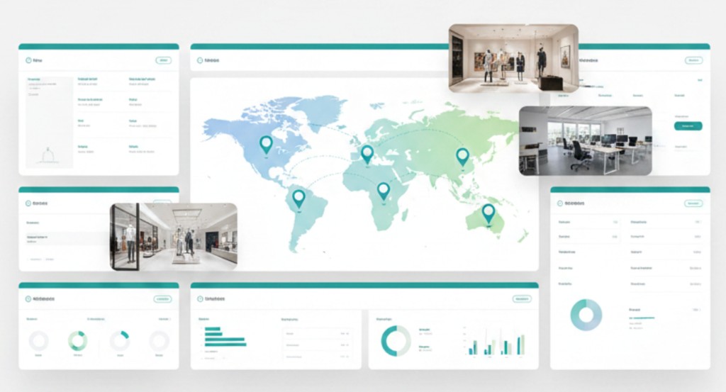 Enterprise dashboard with regional branch filters and corporate analytics