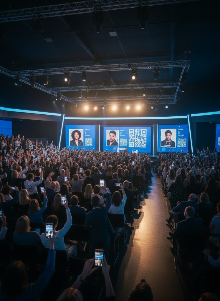 TruDat Studio live results on a venue projection screen